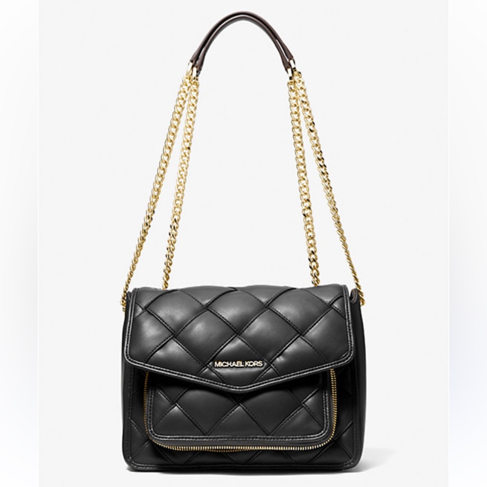 Regina Medium Woven Shoulder Bag 
Michael Kors gold chain strap black quilted